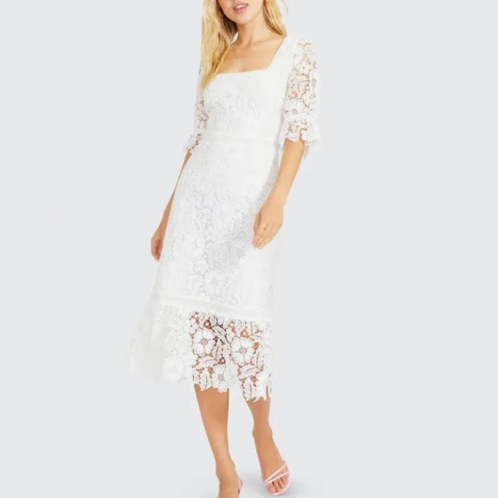 BB Dakota Steve Madden White Lace Shortsleeve Midi Dress 2